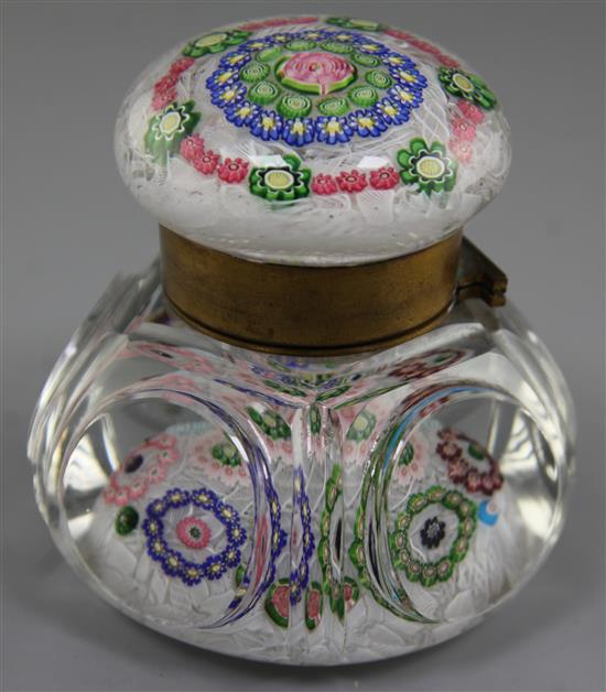 A rare Clichy millefleur double paperweight inkwell, 19th century, total diameter 11cm, height 11cm